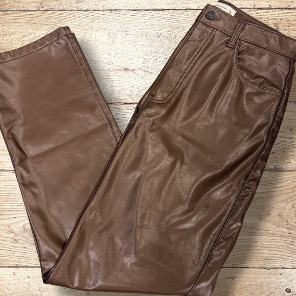 Abercrombie & Fitch Pants - ABERCROMBIE & FITCH 90s Straight High Rise Vegan Leather‎ Brown Pants Size 10/30